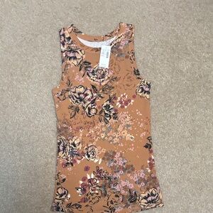 Maurices Floral Tank Top - Tan and Pink